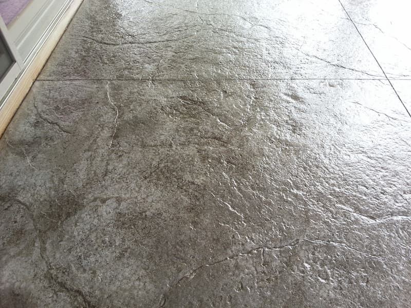 Stamped slate concrete patio close-up